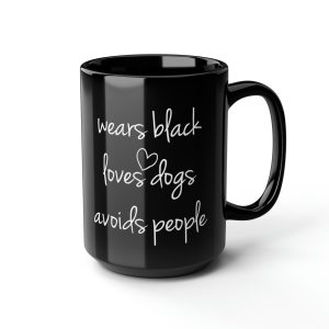 Wears Black Loves Dogs Black Mug, 15oz